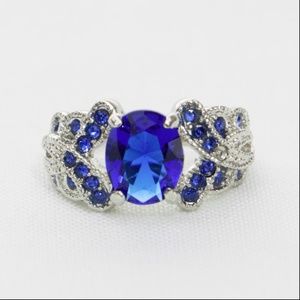NWOT Blue Saphire 18K White Gold Filled Ring Size6